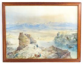 19th century, Watercolour, A topographical North Indian mountain landscape with fortified city,