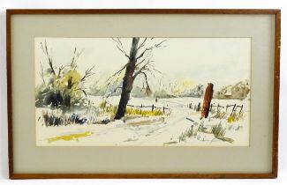 Anthony Charles Roberts, 20th century, Watercolour, A winter country landscape with figure walking