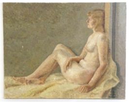 20th century, Oil on canvas, A seated female nude. Bears label verso ascribed Mr G. H. Bull / Ball /