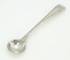 A silver Old English pattern bead edge salt spoon hallmarked London 1783. Approx. 4" long Please