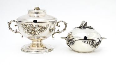 Two Polish silver lidded sugar bowls / sucriers one with Art Nouveau harebell decoration, the