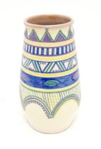 A Carter Stabler Adams Art Deco vase with banded geometric decoration. Marked under. Approx. 7 1/
