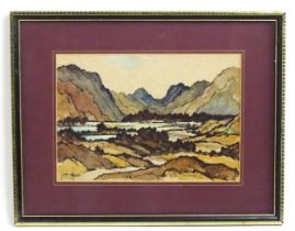 William Walker Telfer (1907-1993), Scottish School, Watercolour, A Highland landscape. Signed