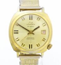 A gentleman's Kanger gold plated automatic wristwatch. The watch approx. 1 1/2" wide Please Note -