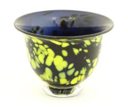 A Welsh art glass bowl with mottled yellow detail. Signed under Laugharne. Approx 3 1/4" high Please