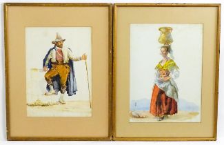 Italian School, Watercolours, A pair of portraits, one depicting a man wearing a traditional hat,