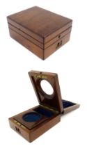 A 19thC three tier mahogany travelling pocket watch case. Approx. 2 1/4" high x 3 3/4" wide x 4 3/4"