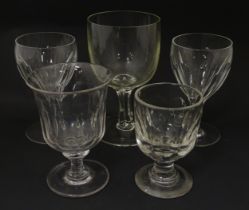 A 19thC and later drinking glasses of pedestal form to include rummers, etc. Largest approx. 7 3/