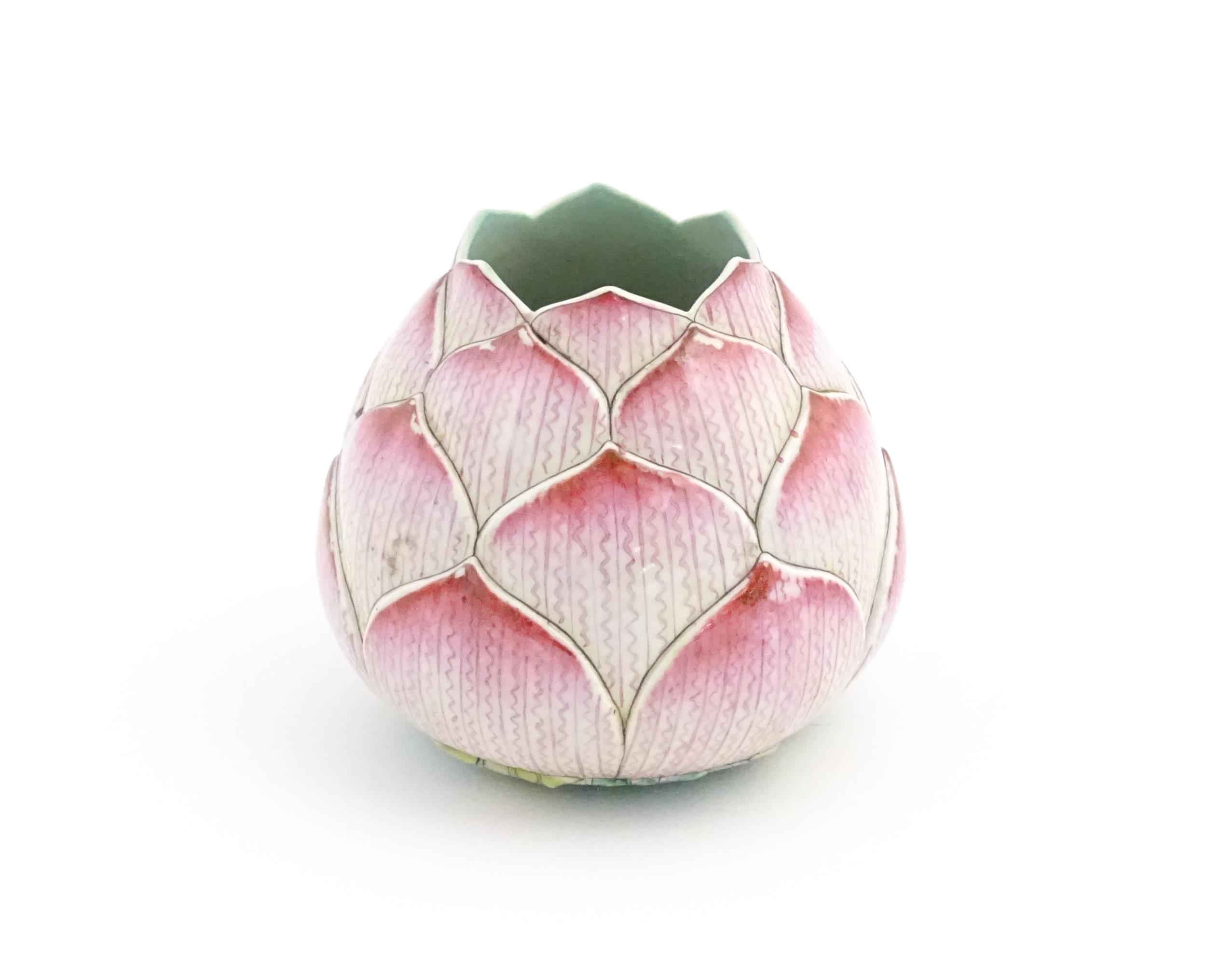 A Chinese famille rose vase of stylised peony flower form. Character marks under. Approx. 4" high - Image 5 of 7