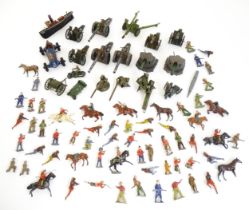 Toys: A quantity of die cast toys to include Britains Ltd military guns, figures on horseback,