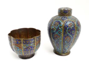 Two Indian items with Kashmir style enamel decoration depicting scrolling floral and foliate motifs,