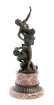 A bronze sculpture The Rape of the Sabine Woman after Giambologna. Raised on a circular marble base.