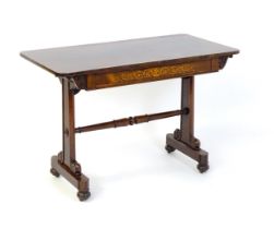 A 19thC rosewood centre table of exceptional quality, the figured rosewood top above a single frieze