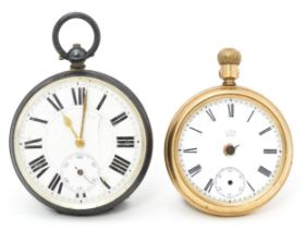 A silver cased pocket watch with white enamel dial, Roman numerals and subsidiary second dial.