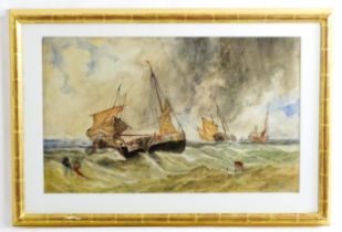 Manner of William Callcott Knell, 19th century, Watercolour, A tempestuous seascape with shipping.