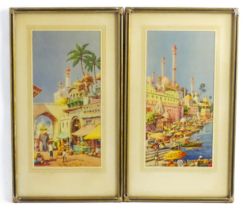After John Wright, Colour prints, Two Indian scenes, Benares, and In the Bazaar, Jodhpur. Titled