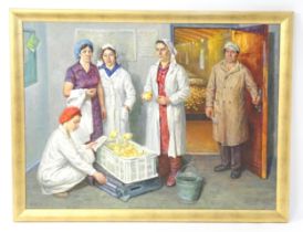 Mikhail Grioryevich Bogatyrev (1924-1999), USSR / Russian School, Oil on canvas, Chicken Farm.