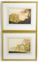 William Payne, Watercolours, A pair comprising Abbey ruins with figures walking along the river, and