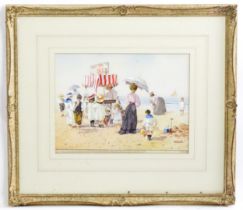 Albert W. Smith, 20th century, Watercolour, An Edwardian beach scene with children and an ice