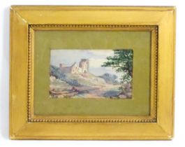 20th century, Watercolour, A landscape scene with ruins on a hill. Signed with monogram TB lower