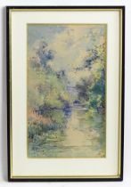 M. Robert, Early 20th century, French School, Watercolour, An Impressionistic wooded river