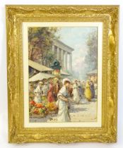 Tommaso Principe (b. 1942), Oil on canvas, A Parisian market scene with figures. Signed lower