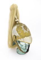 Militaria : a 20thC Household Cavalry Life Guards Troopers / Officer's helmet, with white horsehair