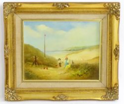 Edward 'Ted' Dyer (b. 1940), Oil on canvas, Holywell, A beach scene with children. Signed lower