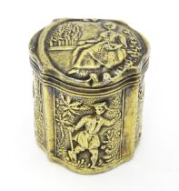 A Continental gilt white metal peppermint box. Indistinctly marked. Approx. 1 1/4" high Please