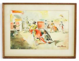 20th century, Continental School, Watercolour, The Bull Fight. Signed Vin Roma lower right.