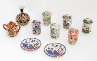 Assorted ceramics to include a pair of Copeland Spode saucers, six Japanese pot and covers, a twin