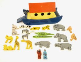 Toys: A 20thC Tiger Toys wooden Noah's Ark with pitched roof, pierced windows and painted detail,