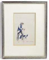 Brian Irving (1931-2013), Watercolour, A study of a farmer and dog. Signed lower right. Approx. 7