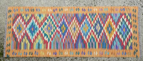 Carpet / Rug : An Anatolian Turkish Kilim with geometric detail. Approx. 78 1/4 x 29 1/2" Please