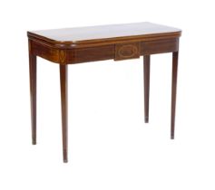 A late Georgian mahogany card table / tea table, with decorative stringing to the top and