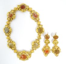 A 19thC Continental gold and gilt metal parure suite of jewellery comprising necklace and