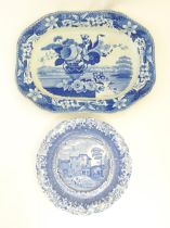 A Copeland Spode blue and white plate decorated in the Franciscan Convent Athens pattern. Together