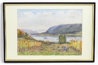Isabel Violet Banks, Early 20th century, Watercolour, Vineyards on the Rhine at Rolandseck, Germany.
