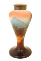 A Galle glass vase with tree and landscape decoration. Approx 6 1/4" high Please Note - we do not