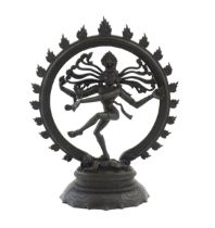An Indian cast sculpture depicting the Hindu deity Shiva as Nataraja dancing in a stylised circle of
