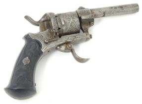 Militaria / Arms & Armour : a 19thC Belgian 7mm pinfire pocket revolver, 3 1/4" barrel, the action