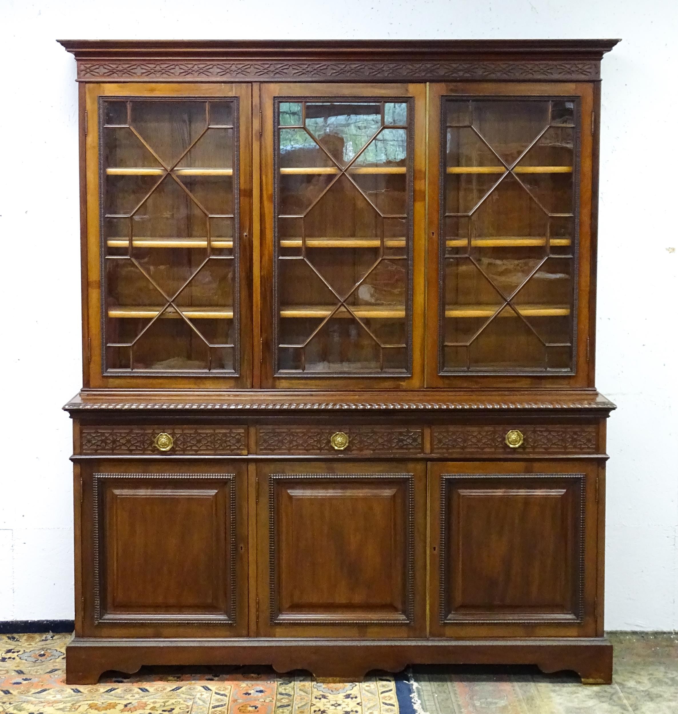 A late 19thC mahogany glazed bookcase by S & H Jewell, Queen Street, London. The cornice with - Image 2 of 9