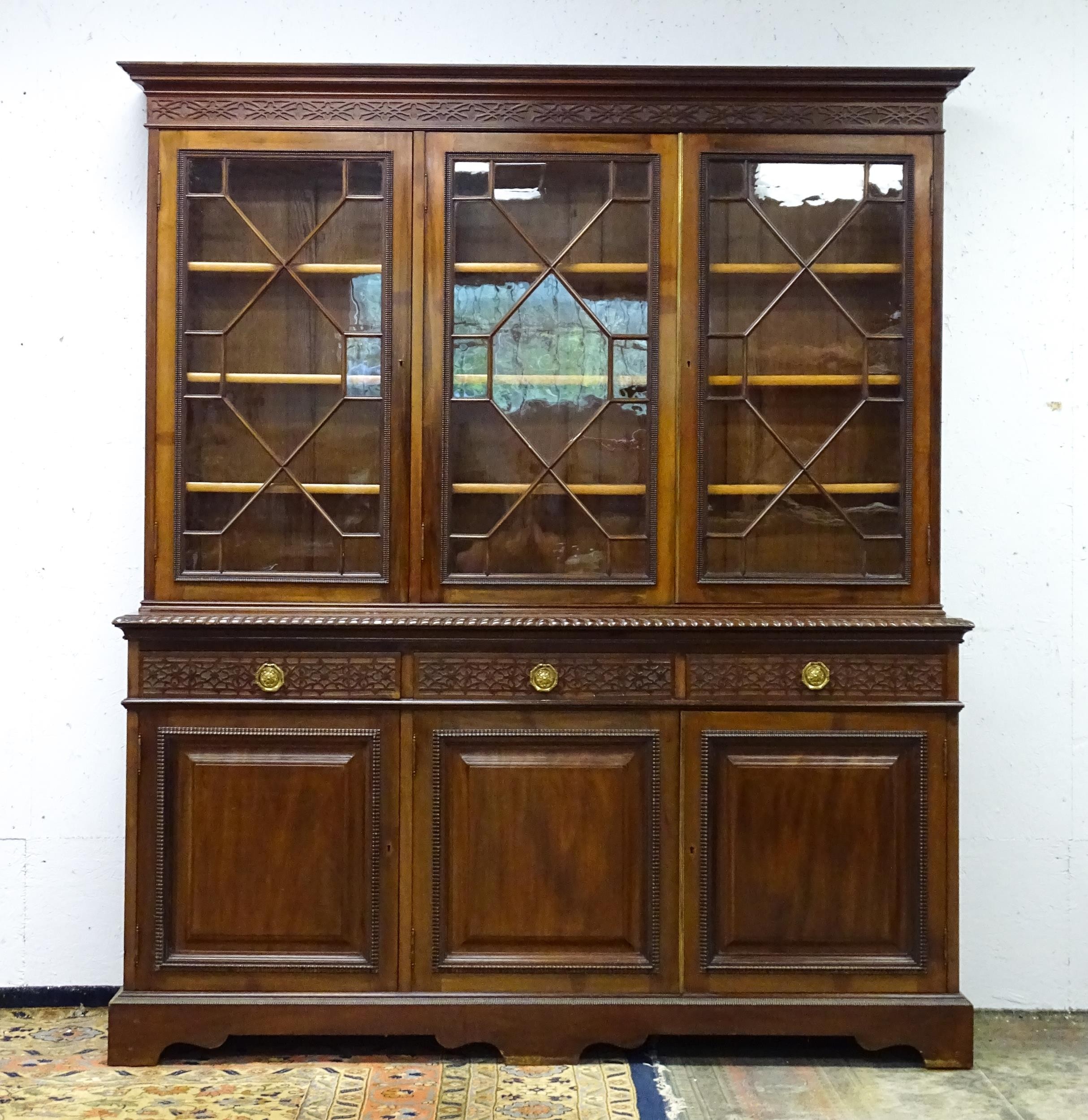 A late 19thC mahogany glazed bookcase by S & H Jewell, Queen Street, London. The cornice with - Image 4 of 9