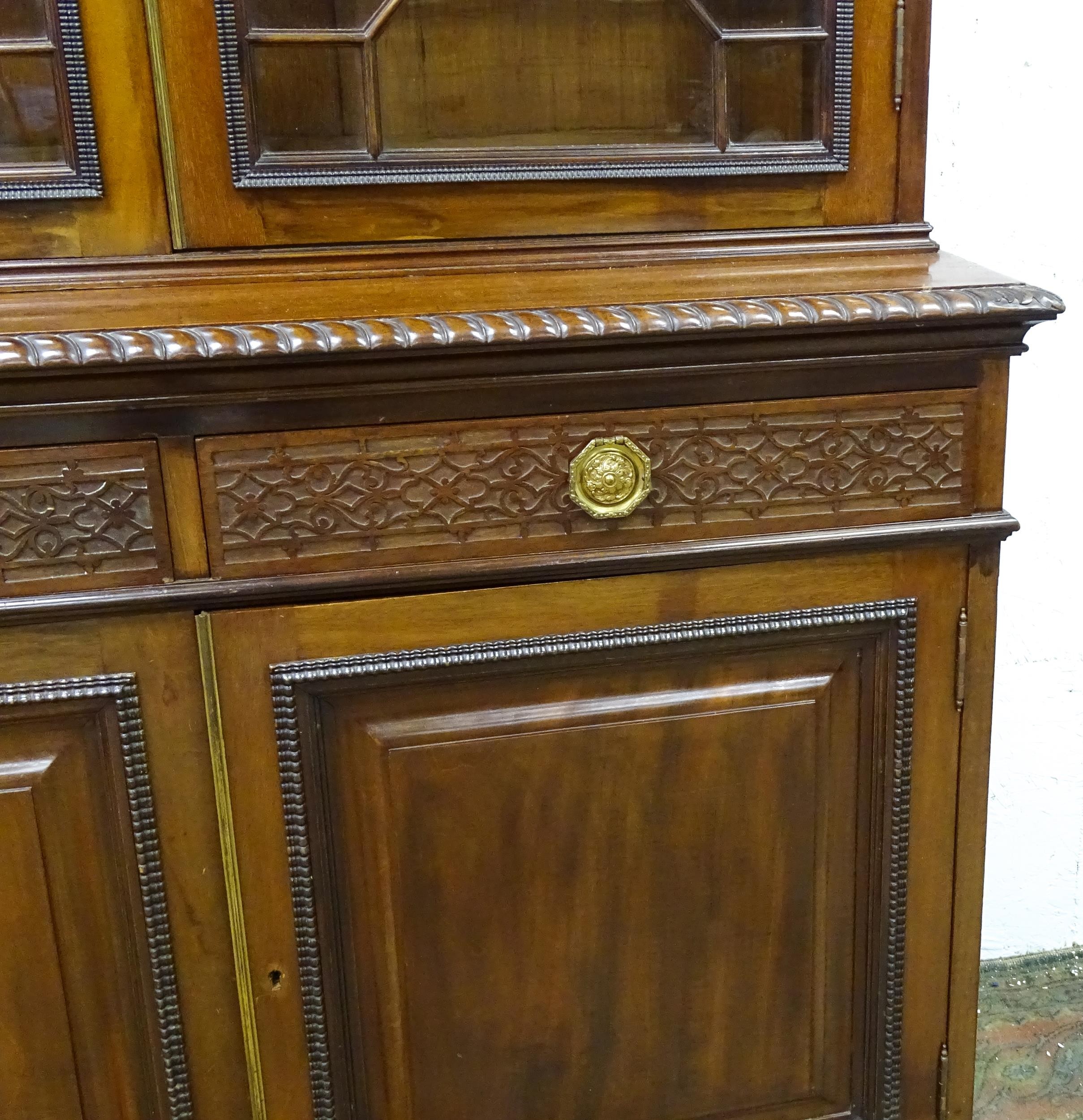 A late 19thC mahogany glazed bookcase by S & H Jewell, Queen Street, London. The cornice with - Image 5 of 9
