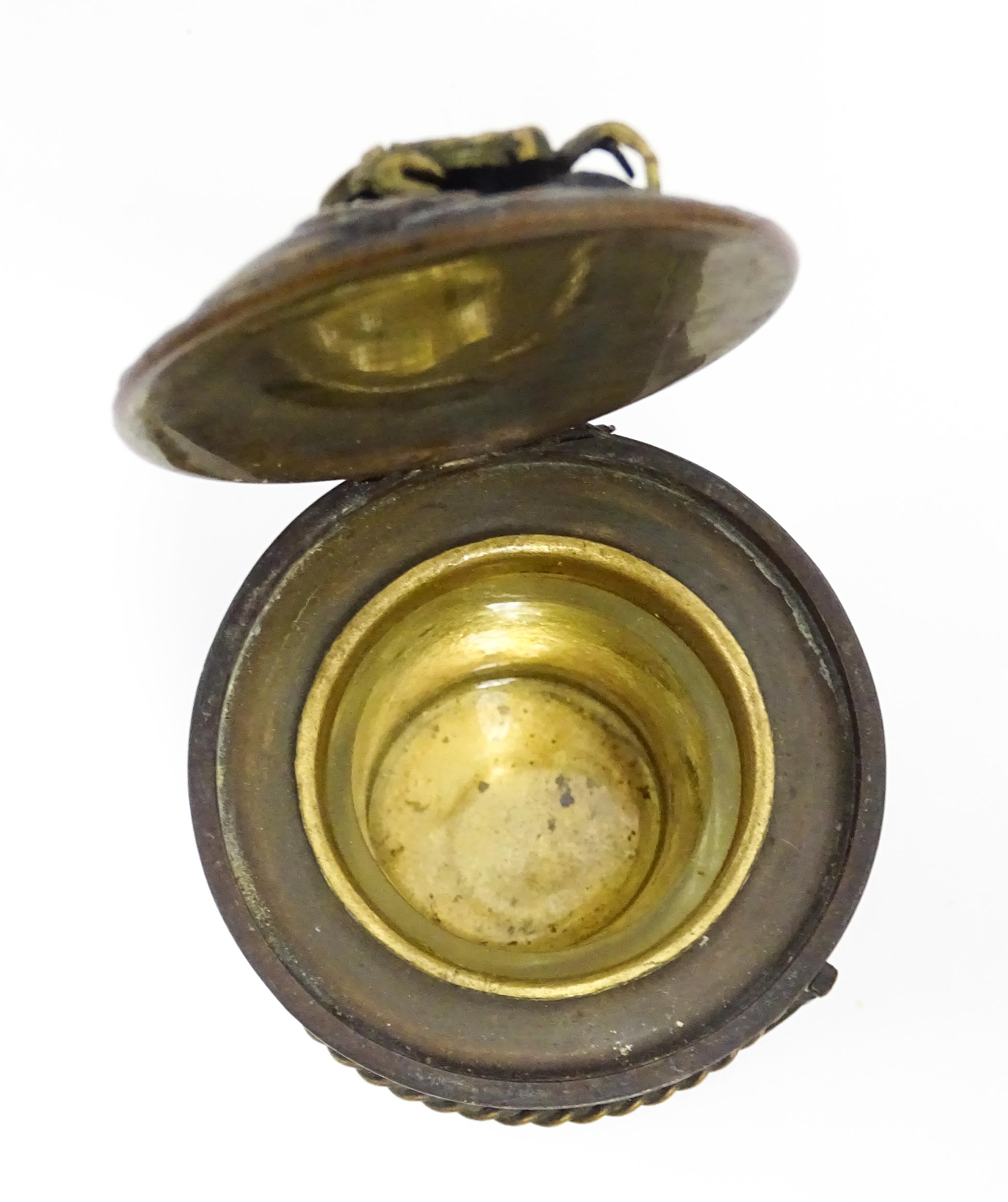 A Japanese bronze novelty inkwell of cylindrical form, the lid with fish and crab detail, the body - Image 5 of 8