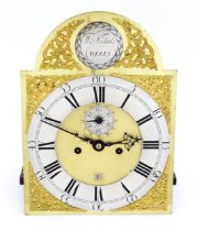 An 18thC 8-day longcase movement with brass dial. Signed Wm Nickals, Wells. Approx. 16 1/4" high x
