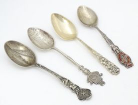 Four silver souvenir spoons to include one hallmarked Birmingham 1932 titled St Dunstan's to handle.
