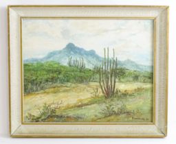 P. Hawrylak, 20th century, Oil on canvas, Santa Ana, Venezuela, A desert landscape scene with cacti.