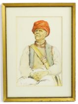 Early 20th century, Pencil and watercolour, A portrait of a seated gentleman with a moustache