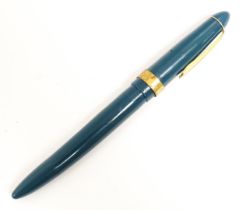 A 20thC Queensway fountain pen, in teal finish with 22ct gold nib, approx 5 1/2" long Please